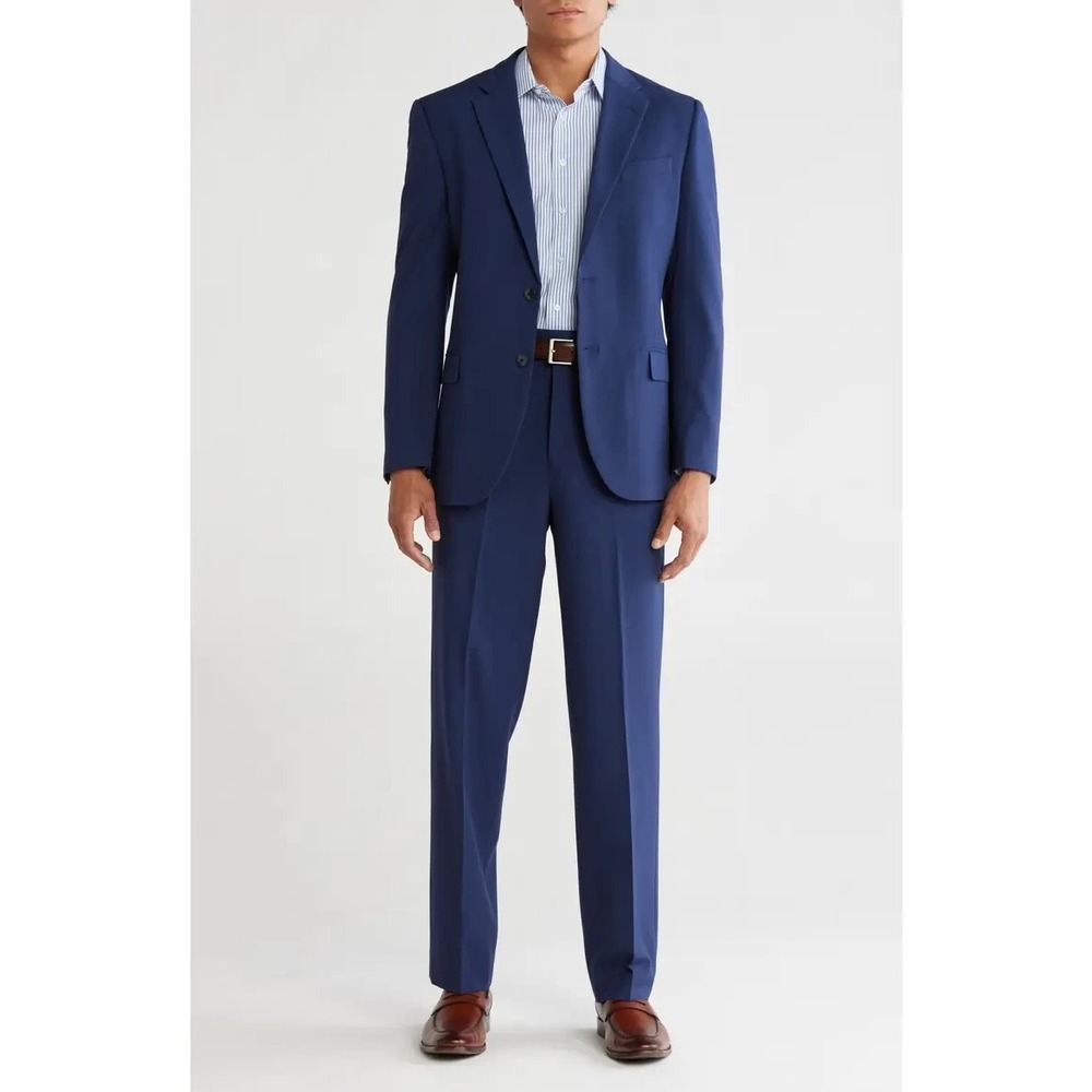 Nautica Men's 2-pc Suit Jacket Blazer 40R Solid Blue Pants 34W 32L